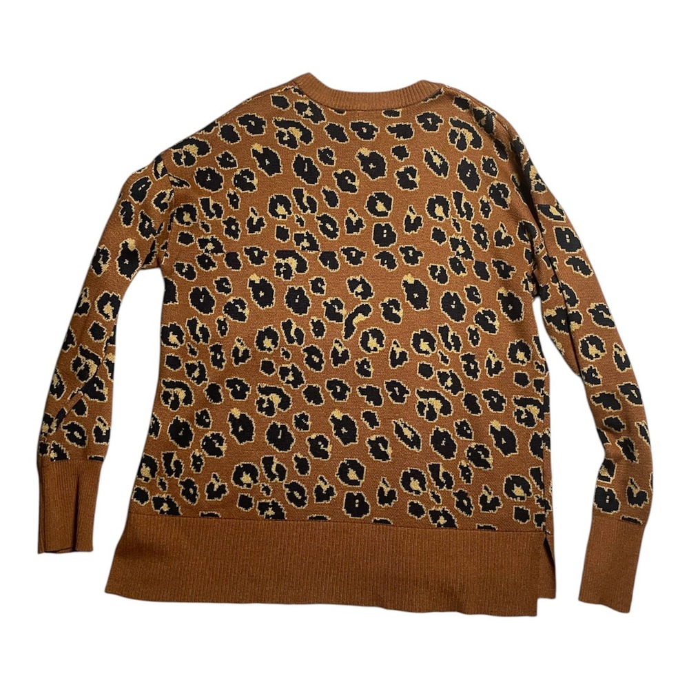 Eddie Bauer Womens Leopard Print Crewneck Sweater Brown Animal Knit Medium